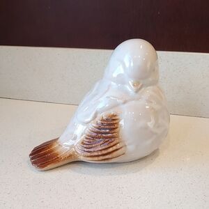 Elegant Ceramic Bird Figurine - White and Brown